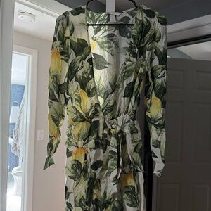 H&M Floral Lemon Print Wrap Romper - White & Green